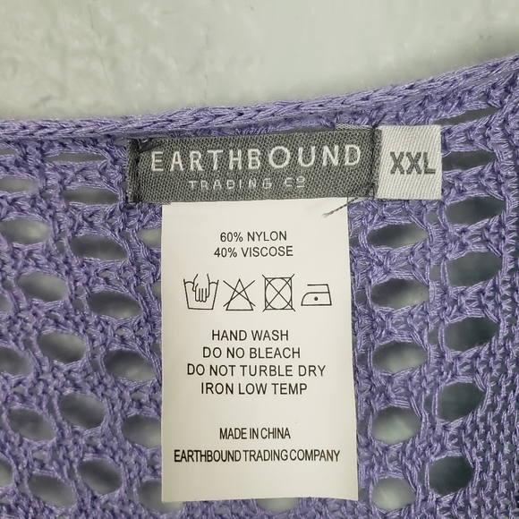 EARTHBOUND Open Knit Colorful Long Flare Sleeve Crop Top Sz XXL Boho Hippie - Picture 6 of 6